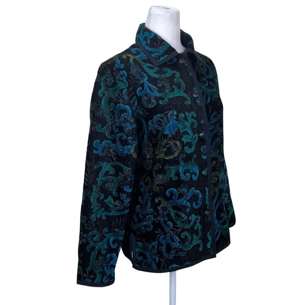 Coldwater Creek Sz XS Pet Brocade Reversible Tapestry Jacket Blazer Green Black - Picture 4 of 16